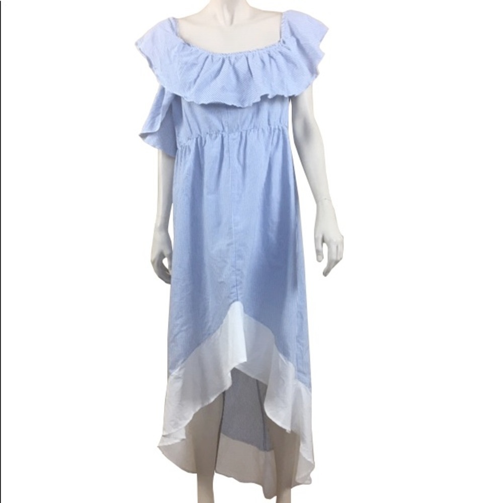 ASOS‎ Blue & White Striped Ruffled Dress